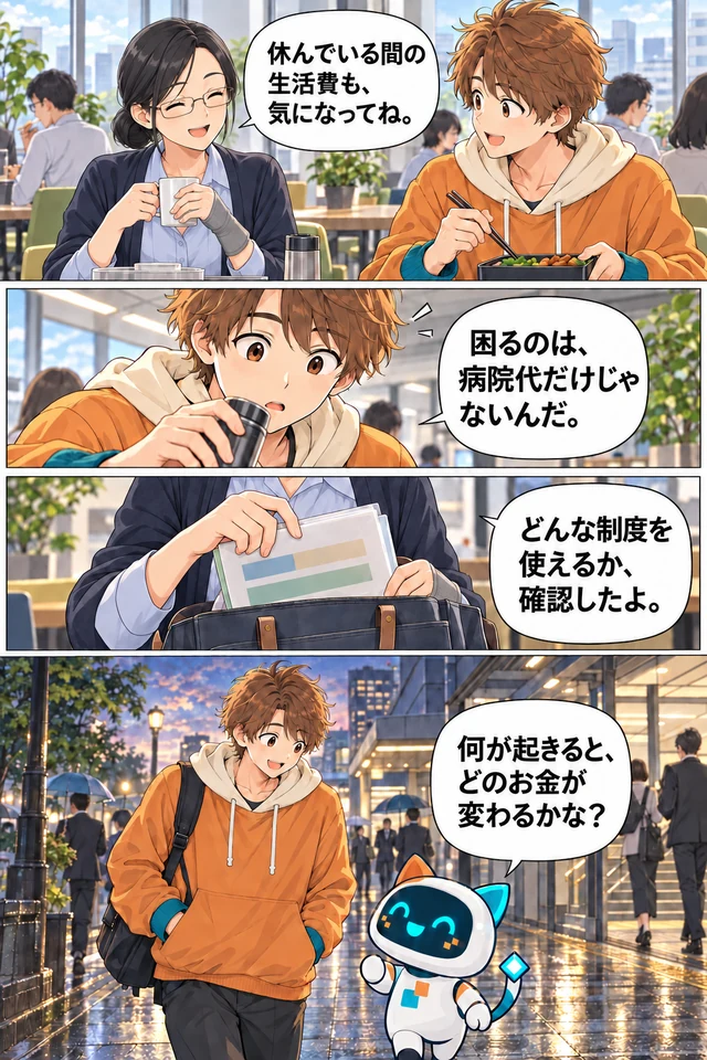 休業時には病院代だけでなく生活費も必要だと気づく漫画