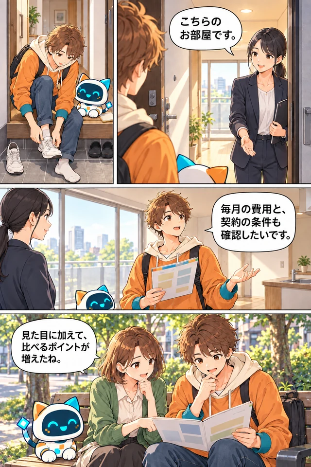 賃貸住宅の費用と契約条件を一緒に確認する漫画