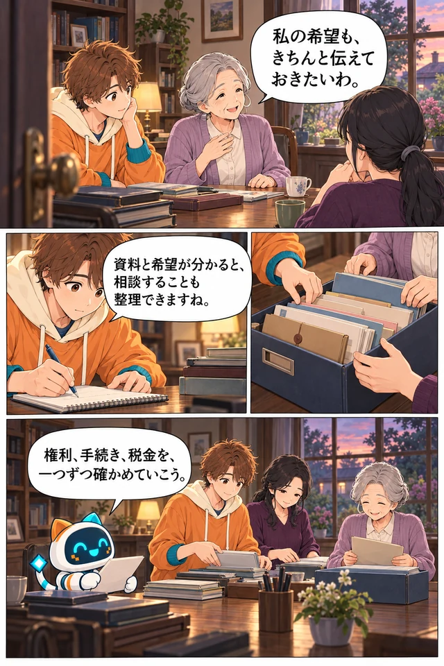 遺言や分割の前に財産と希望を整理する漫画